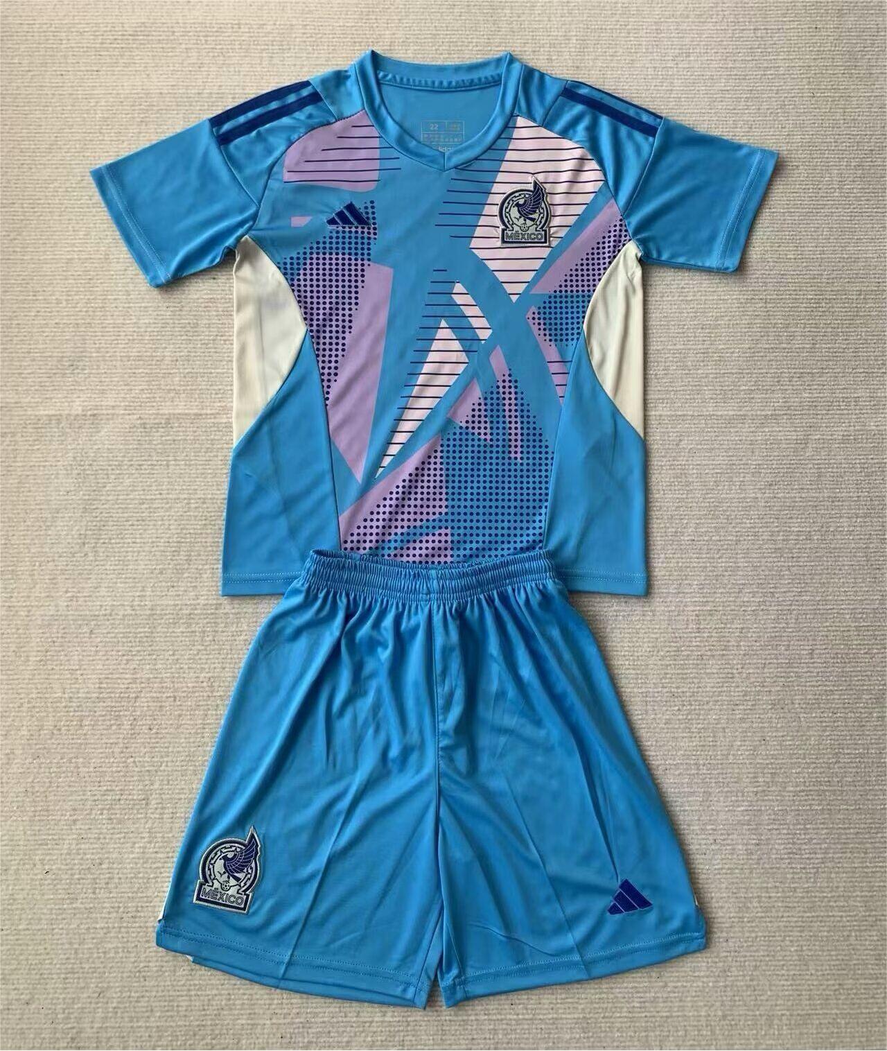 Kids-Mexico 2024 GK Blue Soccer Jersey